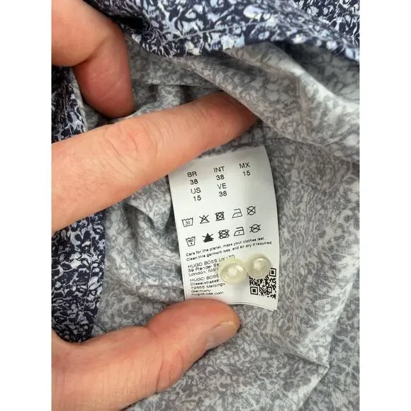 NWT Hugo Boss Kenno Dark Blue Cotton Floral Slim Fit Dress Shirt Size US 15 - Picture 8 of 12